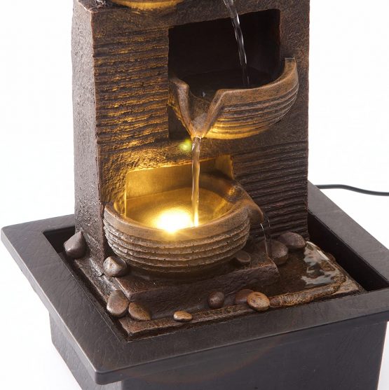 Cascading Bowls Indoor Water Fountain with LED Light | Size 21 * 17.5 * 25 Cm | 3 Pin UK Plug Included | - Image 2