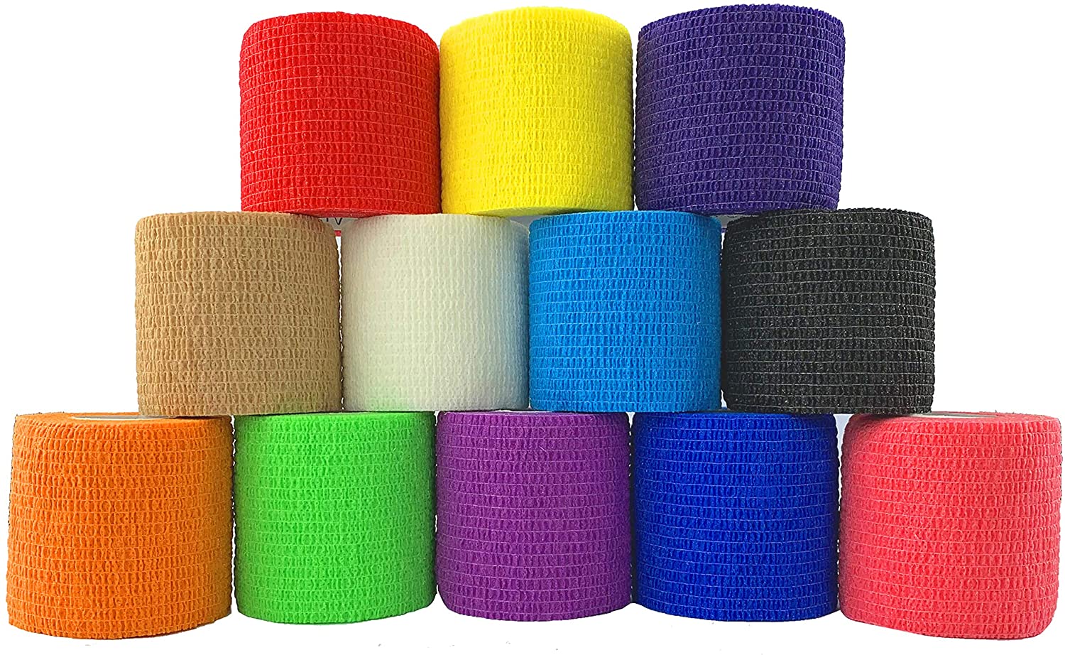 Inksafe Assorted Colours Self Adherent Cohesive Bandages 5cm x 4.5m Box of 12 - Uses Include Vet Wrap, Tape for Wrist and Ankle Sprains