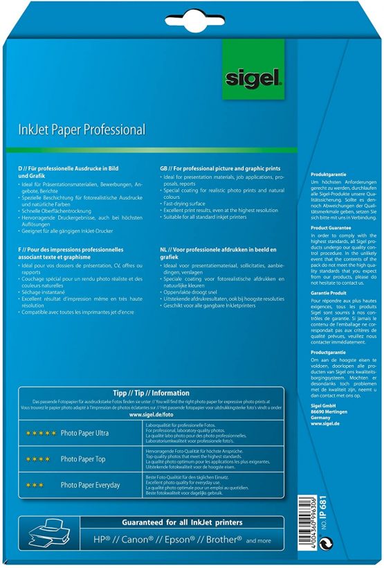 SIGEL IP681 InkJet Paper, two-sided coated, white, for double-sided printouts, 200 gsm, A4, 25 sheets - Image 2