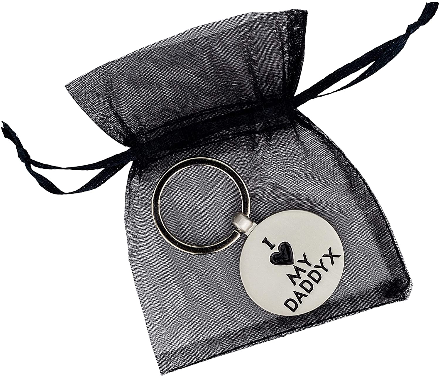 I Love My Daddy - metal keyring for Dad! A chunky solid metal keyring with a satin finish packaged in a smart black organza pouch - Image 2