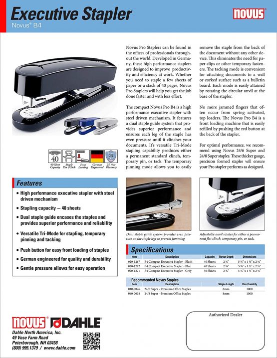 Novus B 4 40 Sheet Capacity High Capacity Office Stapler - Black - Image 2