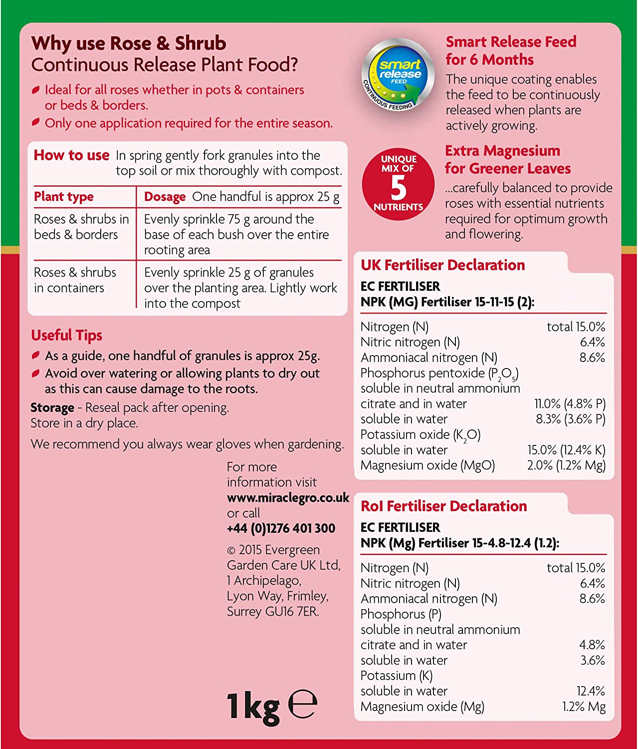 Miracle-Gro Rose & Shrub Continuous Release Plant Food 1 kg, Multicolored, 1 kg Shaker Jar - Image 2