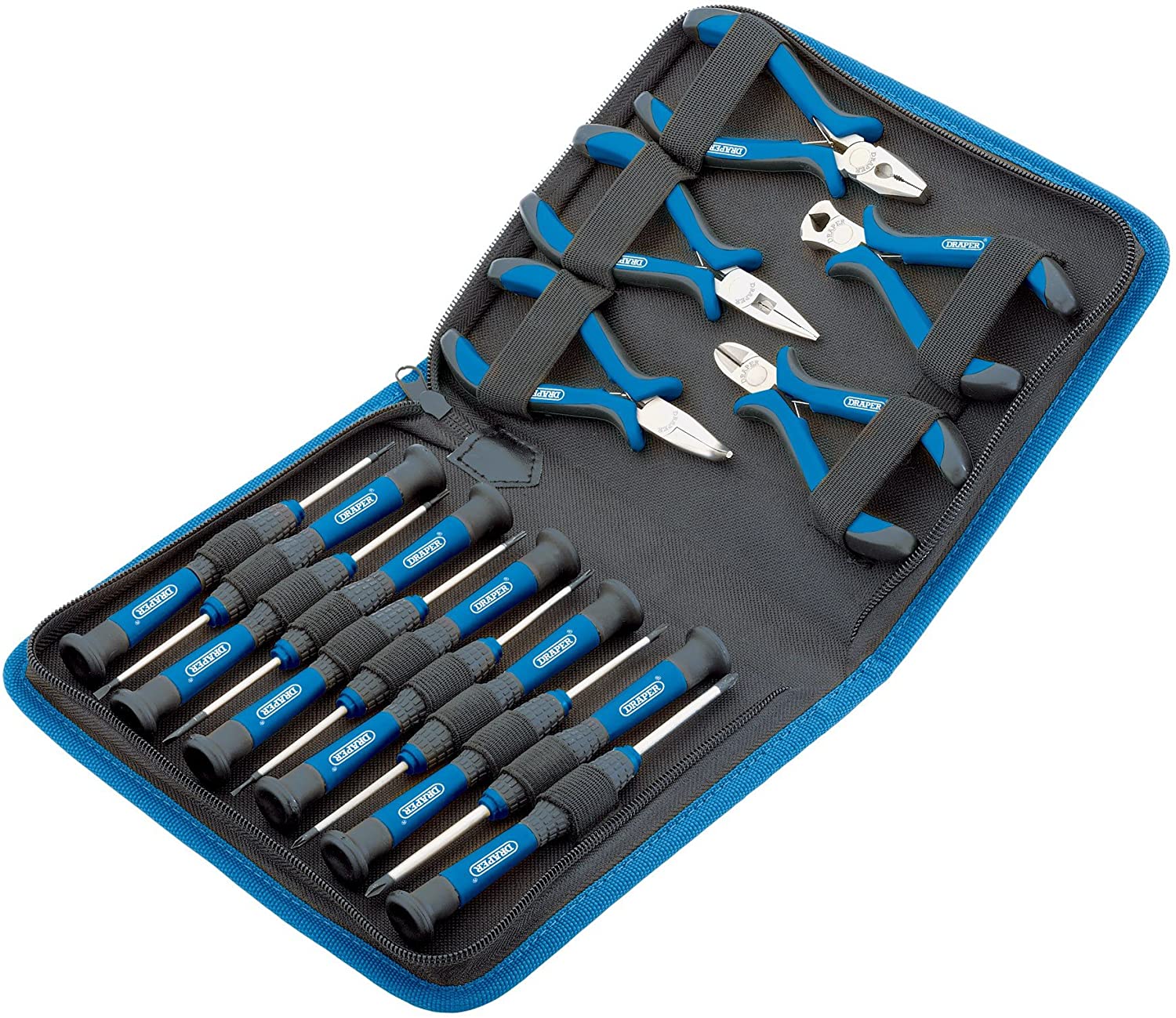 Draper 48958 16 Piece Precision Plier and Screwdriver Set, Blue