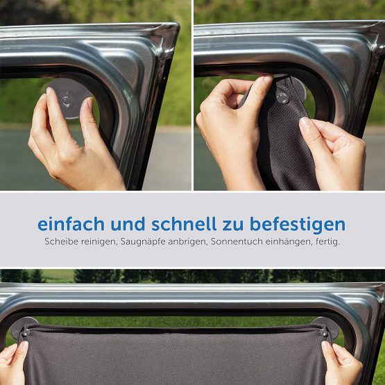 Zamboo Universal Car Window Sun Shade 2 PACK | Double Pack Baby Sun Protection Shield with Curtain Drawstring | Maximum UV-Protection | XXL 68x 50cm - Grey (2 Pack) - Image 2