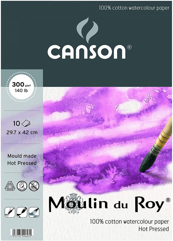 Canson - Moulin du Roy - 20603 - Watercolour Paper Pad - A3 - 10 Sheets - 300 gsm - Hot Pressed - Cotton - Acid Free