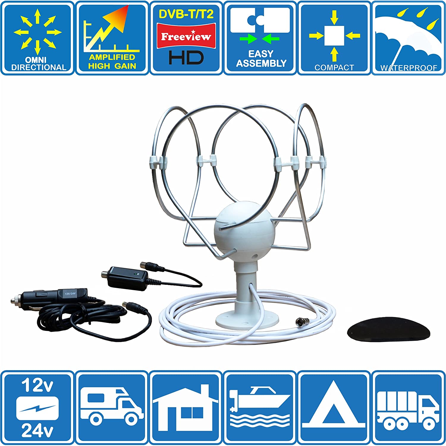 "KORONA TS LITE" MOTORHOME BOAT CARAVAN CAMPER TRUCK DIGITAL OMNI-DIRECTIONAL TV/FM AMPLIFIED AERIAL FOR DVB-T / T2 (Freeview HD) - Image 2