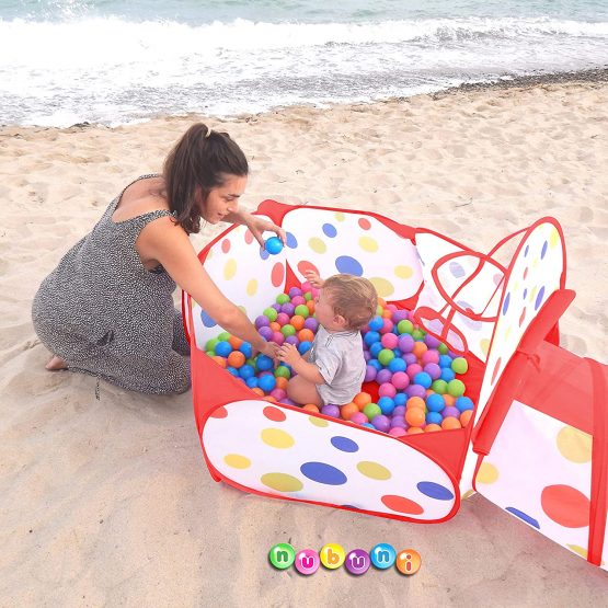 NUBUNI 3pc Kids Play Tent Crawl Tunnel and Ball Pit Pop Up Playhouse Tent with 2 Basketball Hoop for Girls, Boys, Babies, and Toddlers for Indoor and Outdoor Use with Carrying Case - Image 3