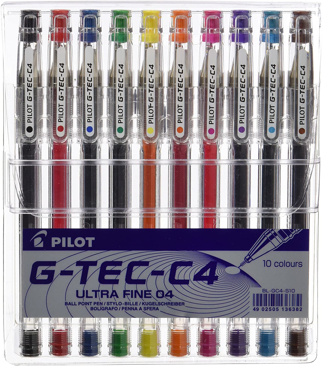 Pilot G - Tec C4 Gel Microtip Rollerball 0.4 mm - Assorted, Pack of 10, 1 count (Pack of 10)