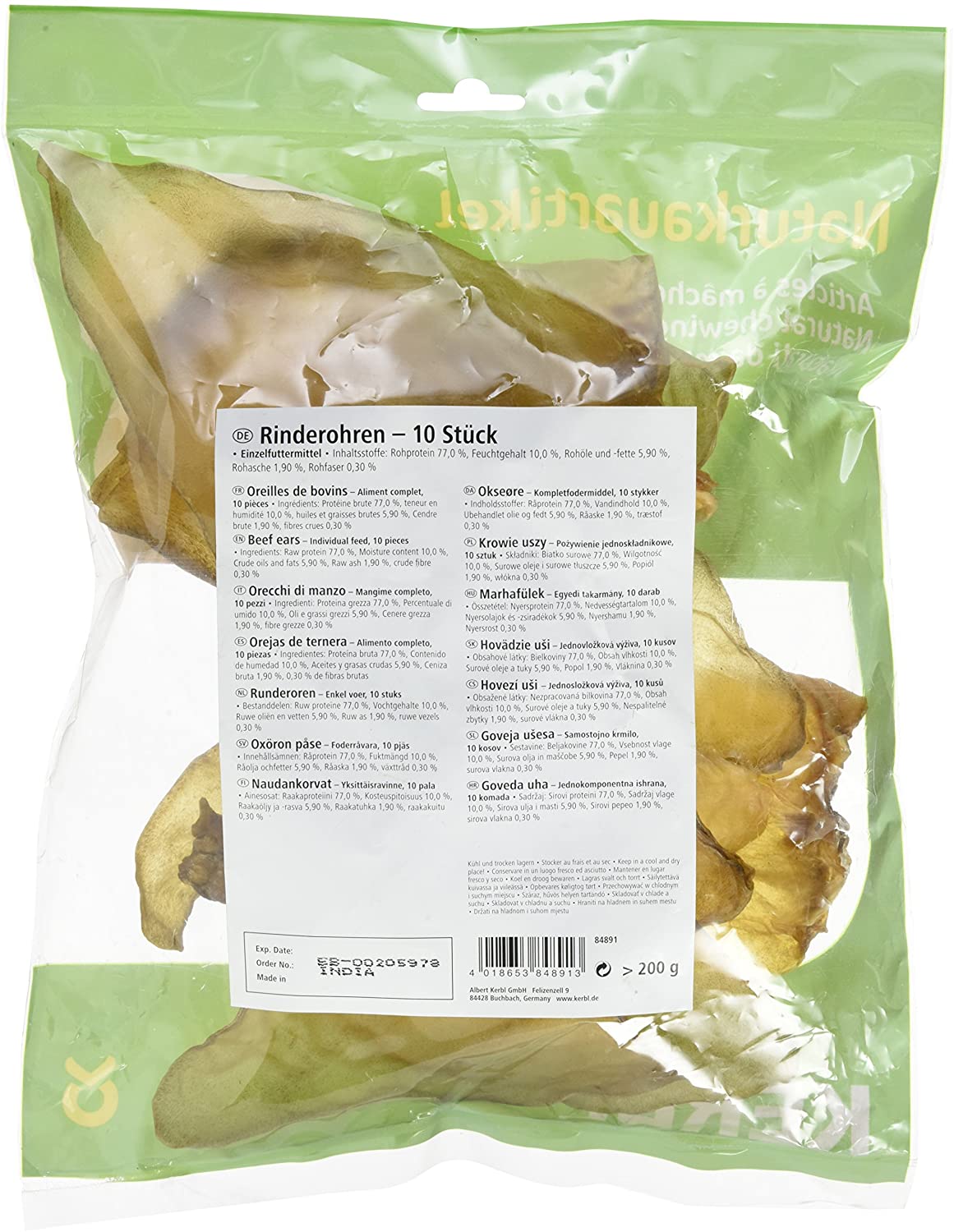Kerbl Beef Ears, 10 Pieces, 200 g (Pack of 1) - Image 2
