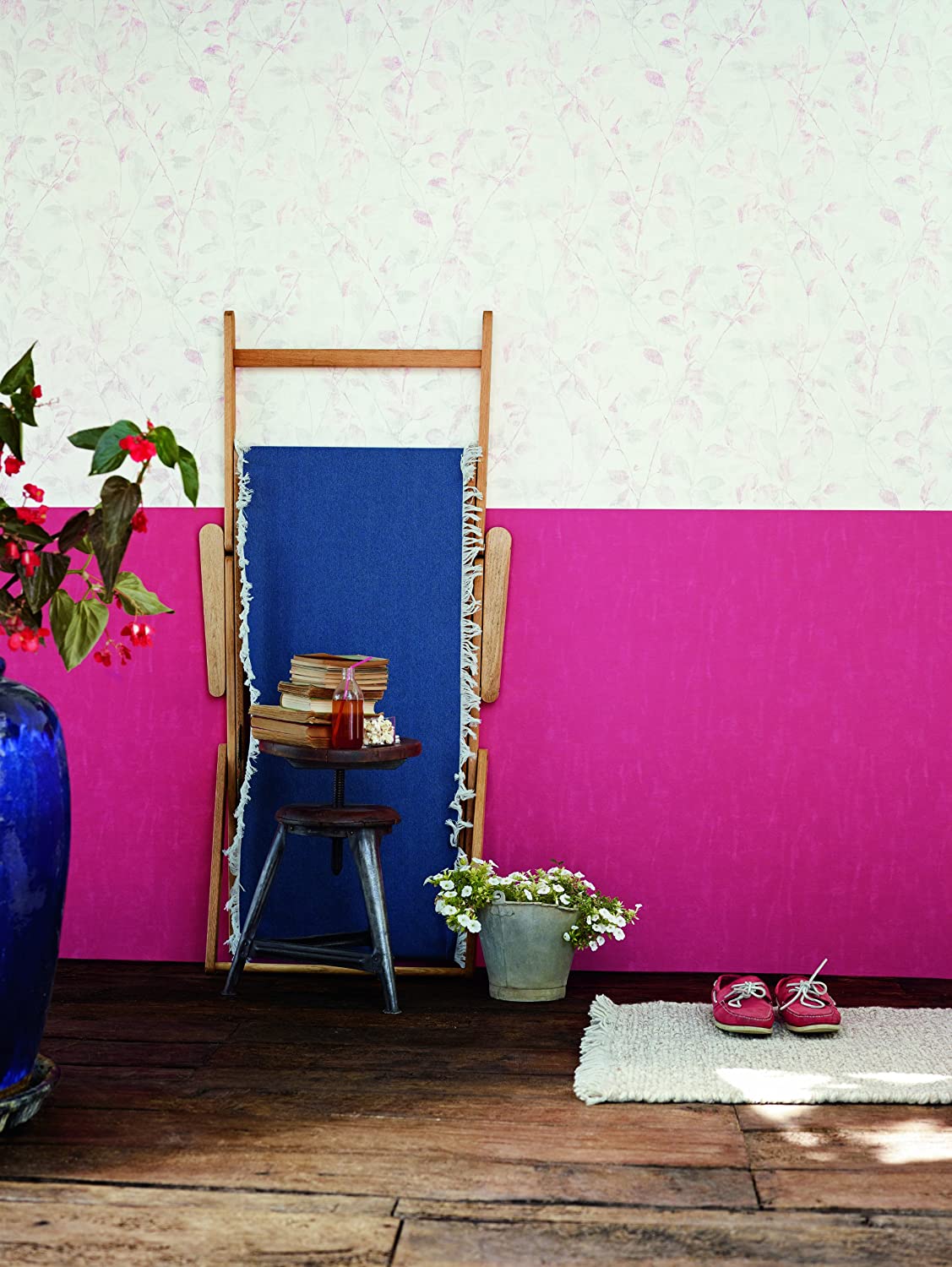 ESPRIT Home Single-Colour Wallpaper Denim Look, red, 10.05 x 0.53 m - Image 4