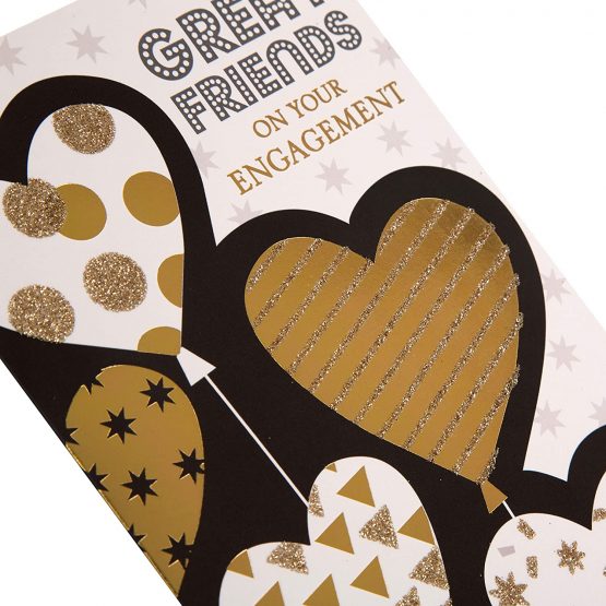 Friends Engagement Congratulations Card from Hallmark - Black and Gold Heart Balloons Design - Image 3