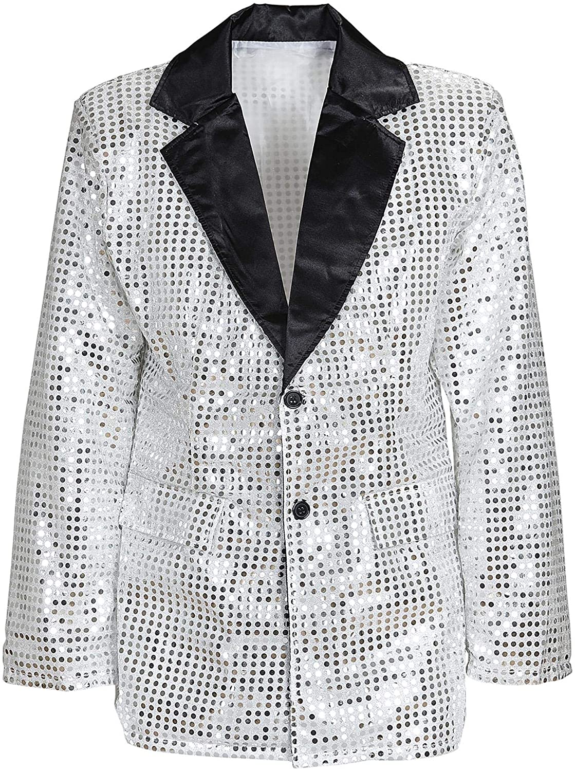 Sequin Jacket withSatin Collar - Silver Accessory for Fancy Dress, M-L