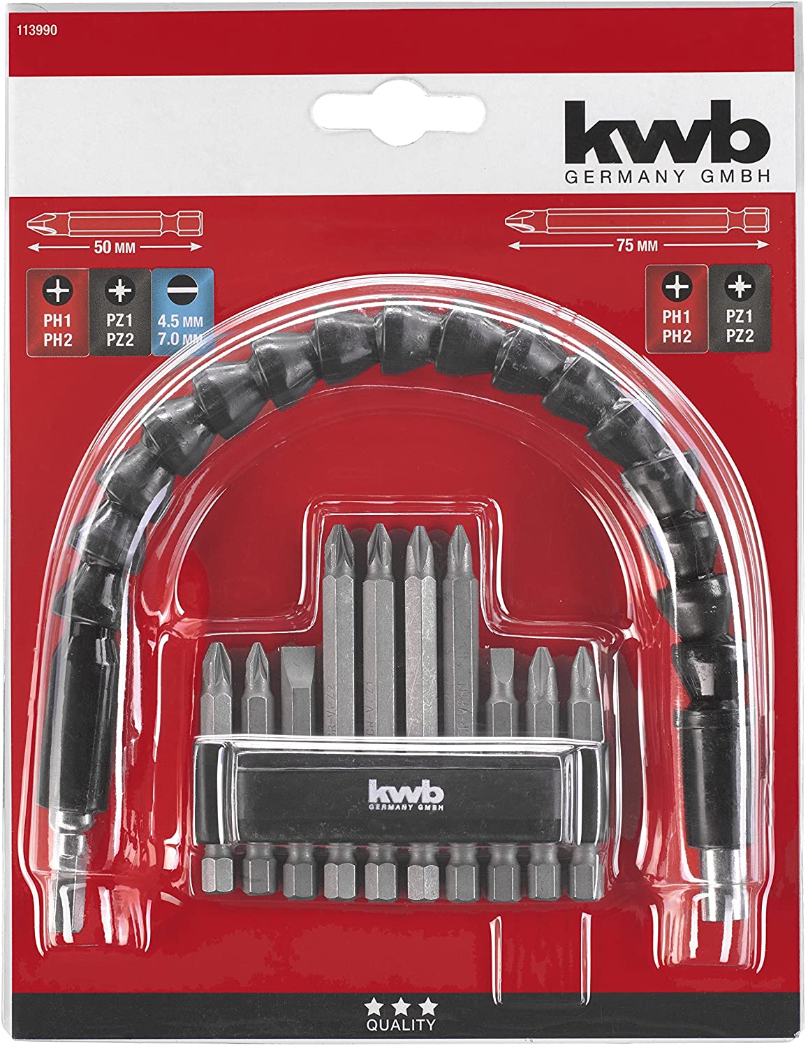 kwb bit Set including flexible wave - 11 pieces with 1/4 inch hexagon recording E 6.3, Variety Pack - Image 2