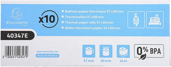 Exacompta Credit Card and Cash Register Receipt Roll, 57mm x 44m, White - Image 3