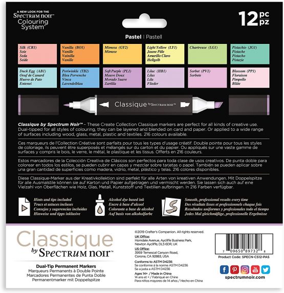 Crafter's Companion Spectrum Noir Classique Blend Twin Tip Blendable Alcohol Based Marker Set with Japanese Nibs-Pack of 12-Perfect for Colouring, Drawing & Illustration (Pastel Pack), One Size - Image 3
