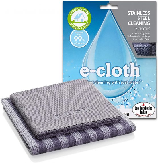 E-Cloth Stainless Steel Cleaning Set, Reusable Microfibre Cleaning Cloth, 300 Wash Guarantee, Gray & Silver, 2 Cloth Set