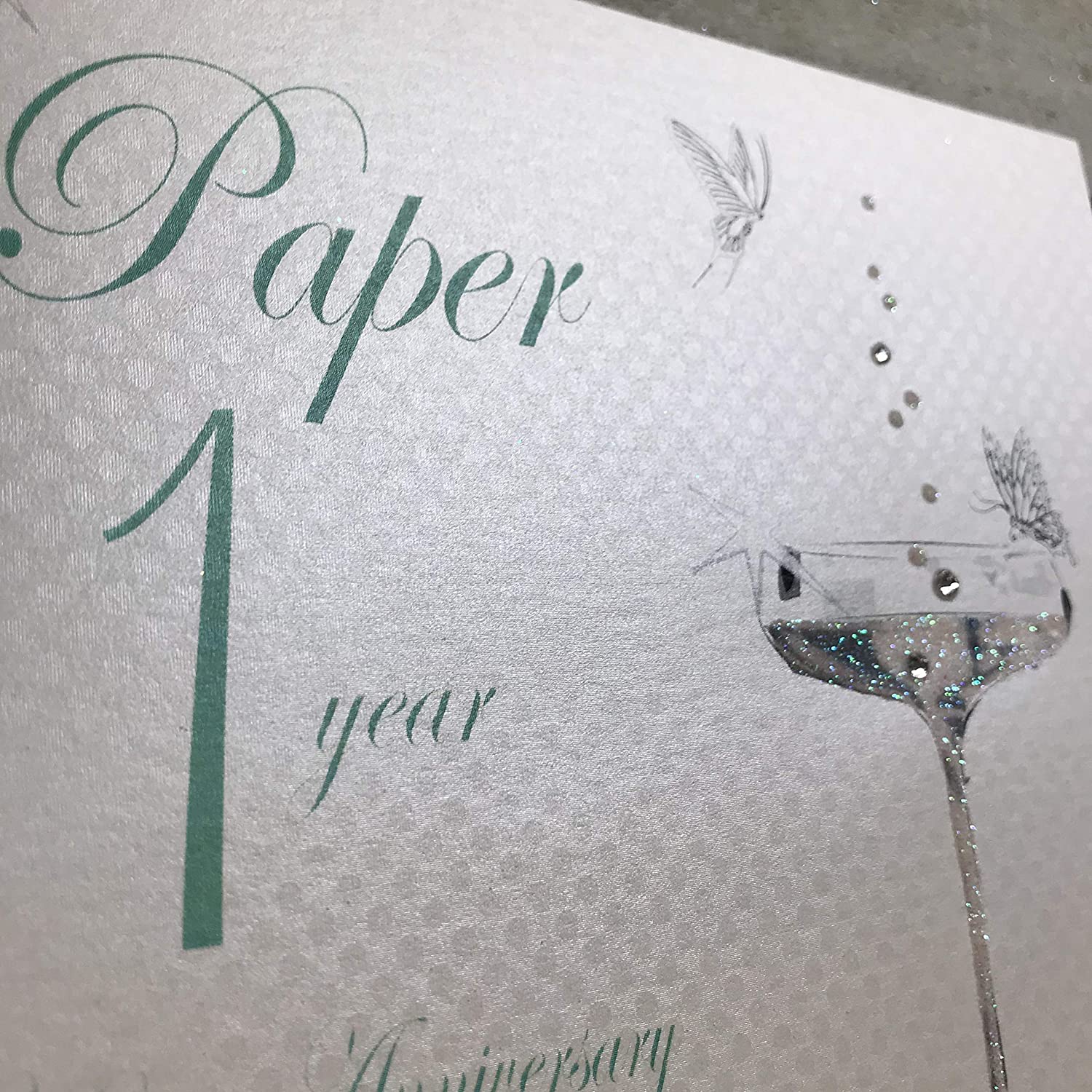 White Cotton Cards BD101C Coupe Glass "Happy Anniversary 'Paper' 1 Year" Handmade Anniversary Card, White,16cm X 16 cm - Image 2