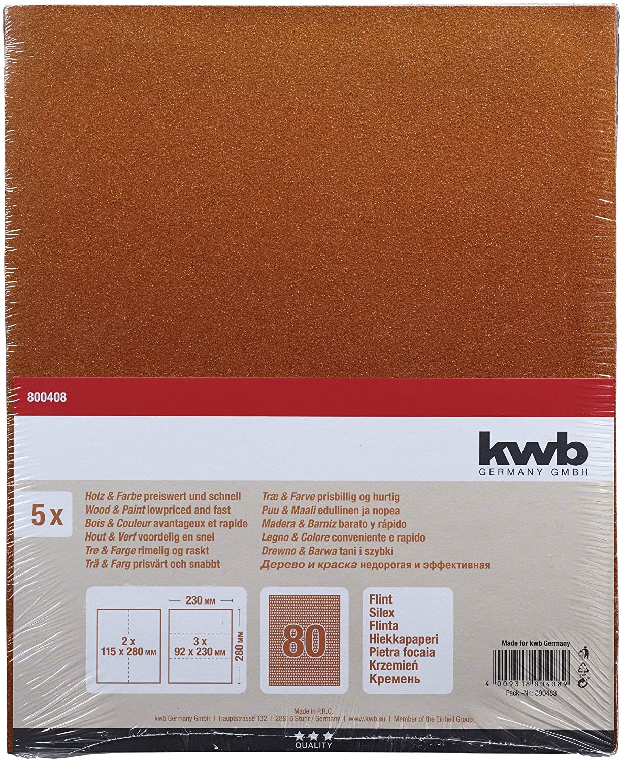 kwb Flint Sandpaper Sheet 230X280 Mm Made of Quartz Sand with Grit Size 80 - Image 2
