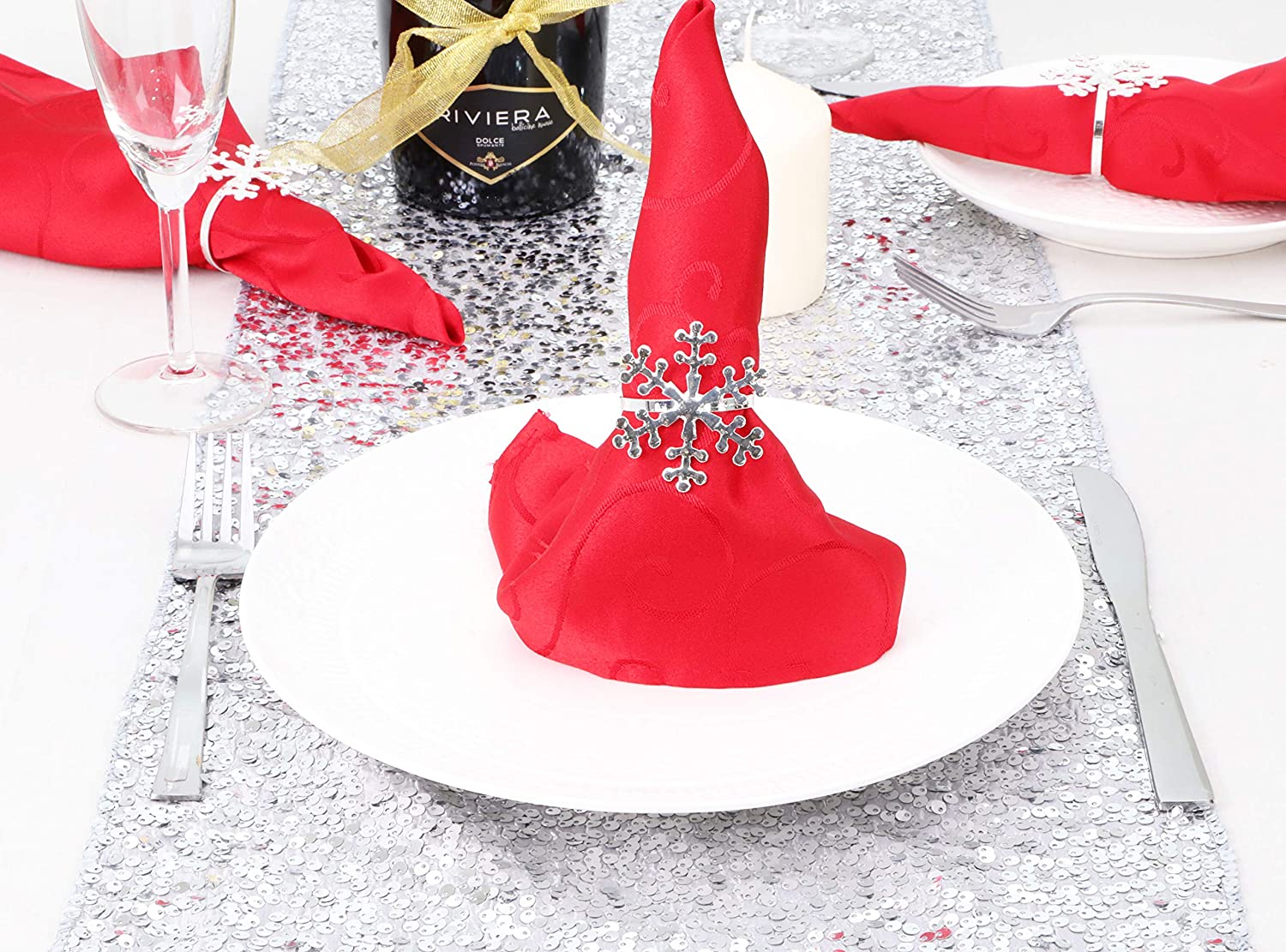 Toyland® Pack Of 6 - Christmas Napkin Holders - 3 Silver Reindeer - 3 Silver Snowflakes - Christmas Tableware - Image 4