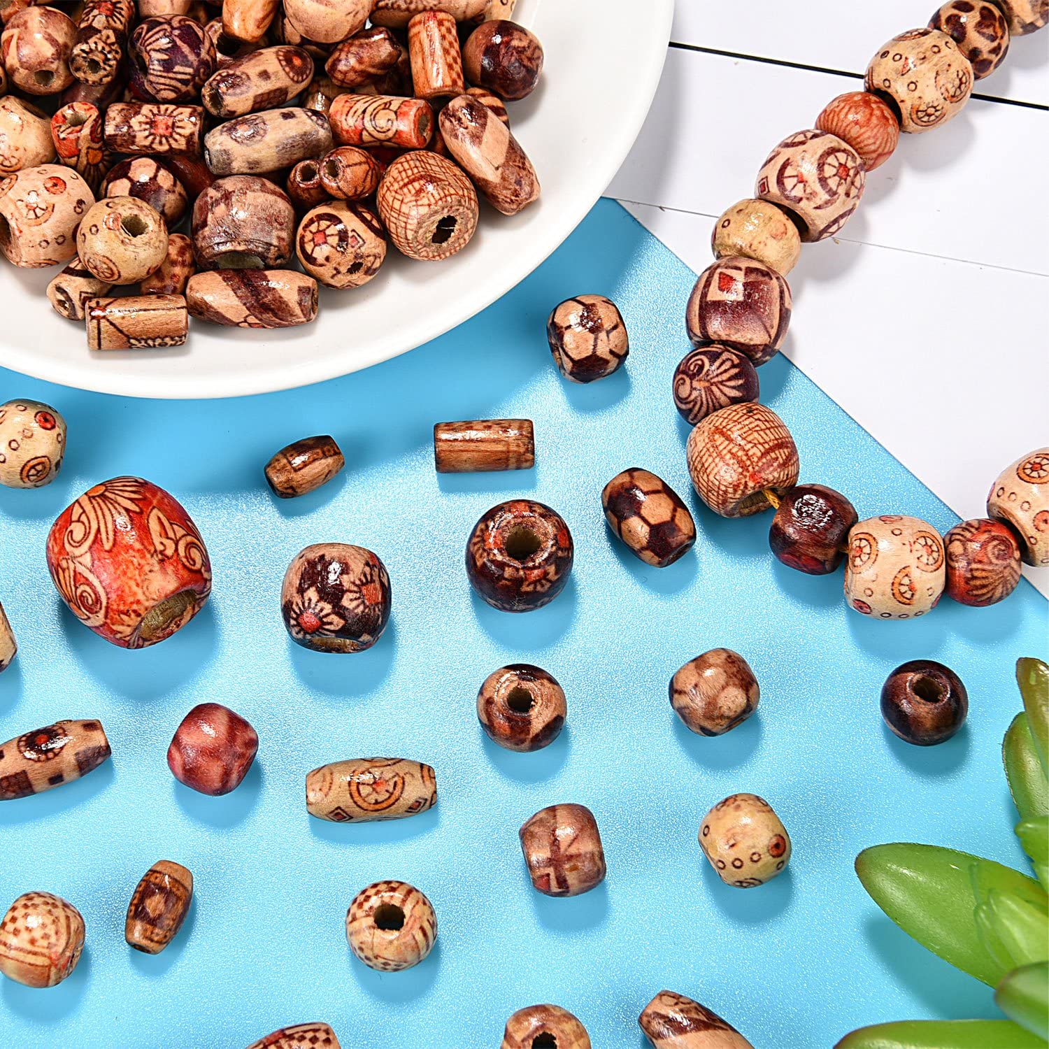 400 Pieces Printed Wooden Beads Various Shapes Loose Wood Beads for Jewelry Making DIY Bracelet Necklace Hair Crafts - Image 4