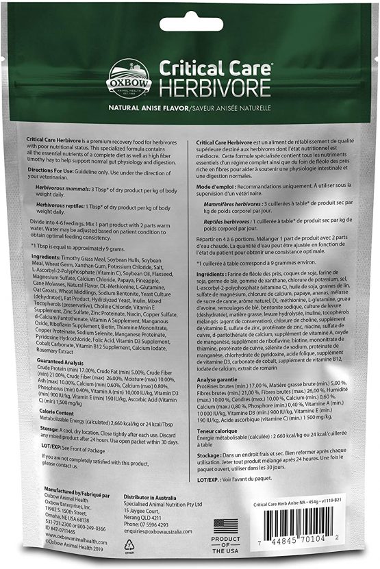 Oxbow Animal Health Critical Care, Herbivore, Anise Flavor, 454 Gram Bag, 70104 - Image 2