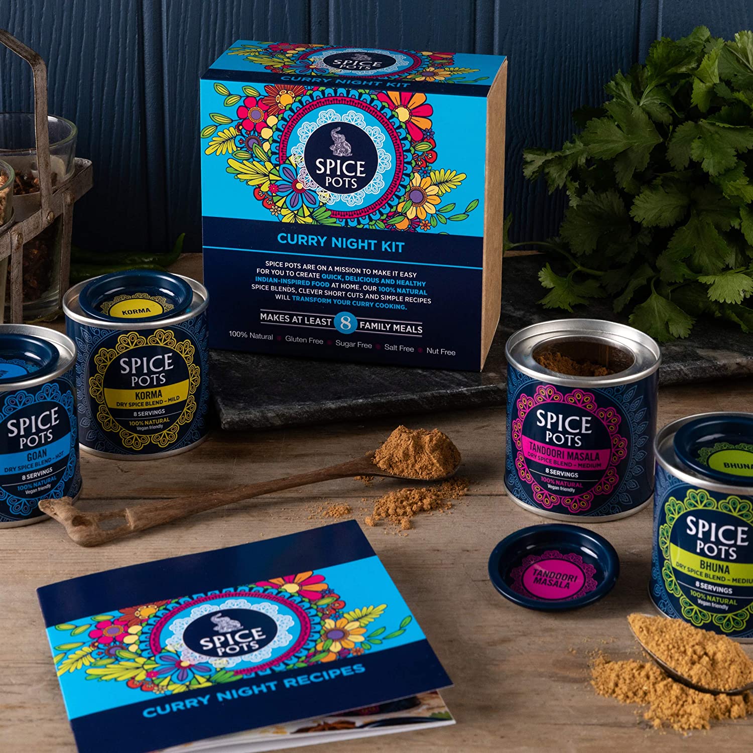 Curry Night Kit by Spice Pots, 100% Natural Ingredients, 4 x 40g Spice Blends, 8 Curry Recipe Booklet, Korma, Bhuna - Image 3