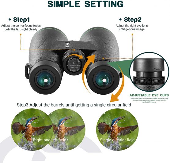 ESSLNB Binoculars 12X50mm Binoculars Astronomy with Phone Adapter and Case FMC Prism for Terrestrial Viewing Hunting - Image 4