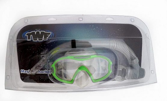TWF Kid's Mask Snorkel Set, Silver/Green, One Size - Image 2