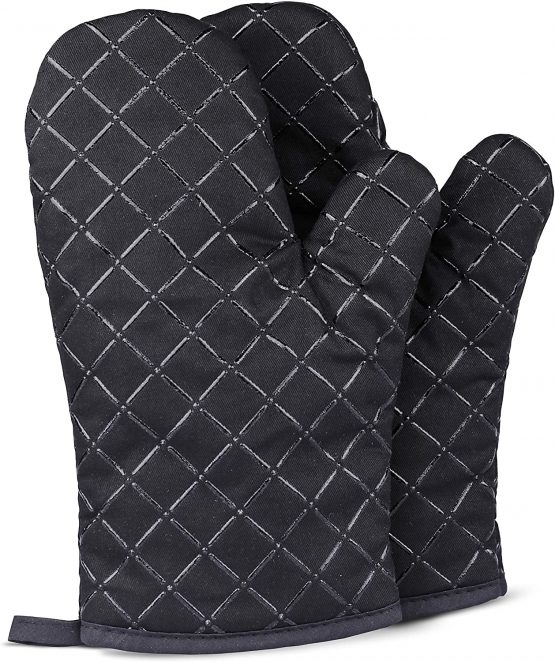 Oven Gloves Heat Resistant double sided Non Slip Silicon oven mitts for Grilling/Cooking/Baking/Barbecue - 1 Pair, Black