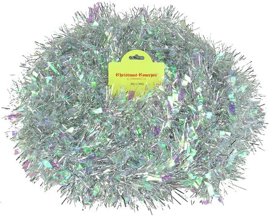Christmas Concepts® 3m Christmas Tinsel - Christmas Decoration Tinsel (SILVER AND IRIDESCENT)