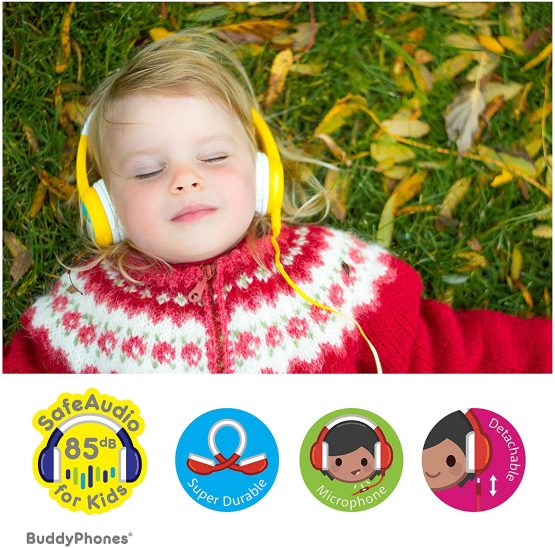 BuddyPhones Explore Non Foldable, Kids Volume Limiting Headphones, Built-In Audio Sharing Cable and In-Line Mic, Compatible with Fire, iPad, iPhone, and Android Devices- Pink - Image 2