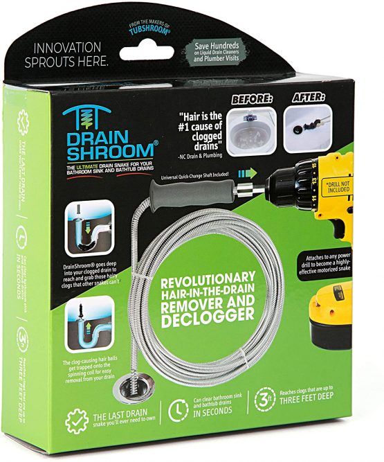 DrainShroom Revolutionary Tub and Sink Snake Auger Clog Remover for Bathroom Drains, 105cm, Stainless Steel, Standard