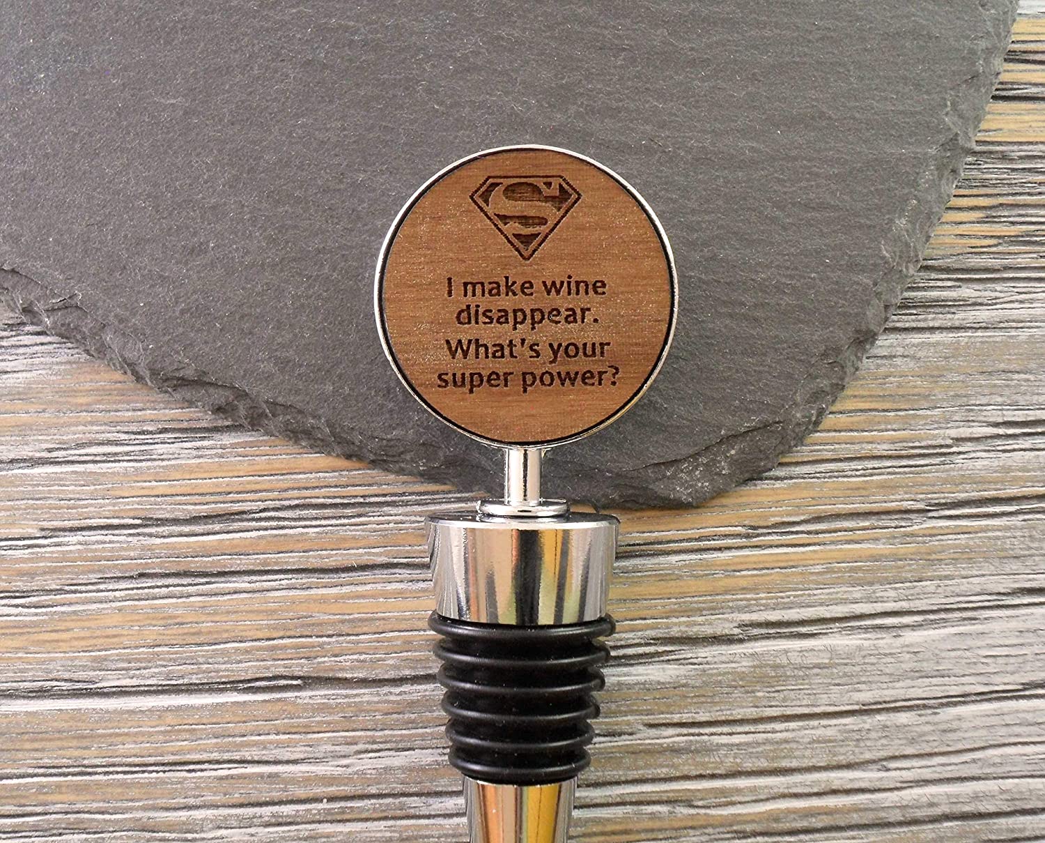 Jorvik Wood Funny Wine Bottle Stopper, I make wine disappear. What's your super power? - Image 2