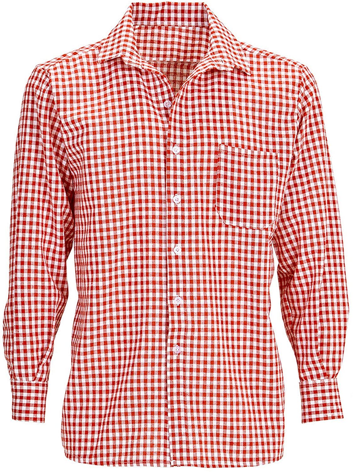 Widmann Bavarian Shirt for Adults Red and White Checked, Long Sleeve Oktoberfest Costume Top, Size XL