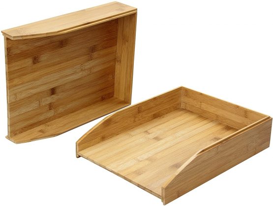 Bamboo Set of 2 Stackable Letter Racks A4 Paper Letter Tray Magazines Holder Sorter - Image 2