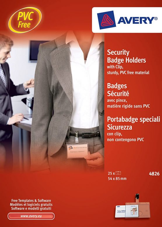 Avery 4826 Security Badge Holder with Clip, 85 x 54 mm - Pack of 25
