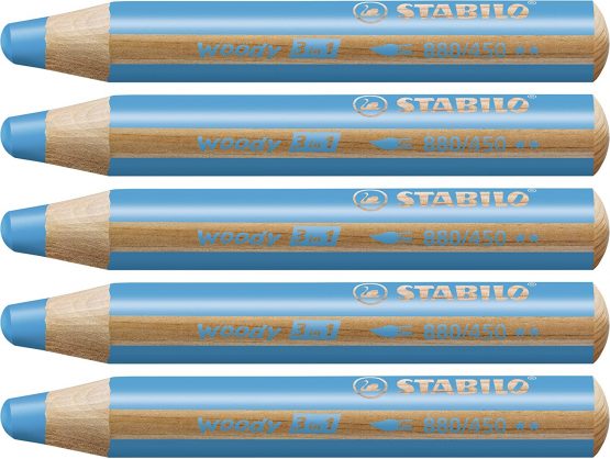 Multi-talented Pencil STABILO woody 3-in-1 Box of 5 Cyan Blue