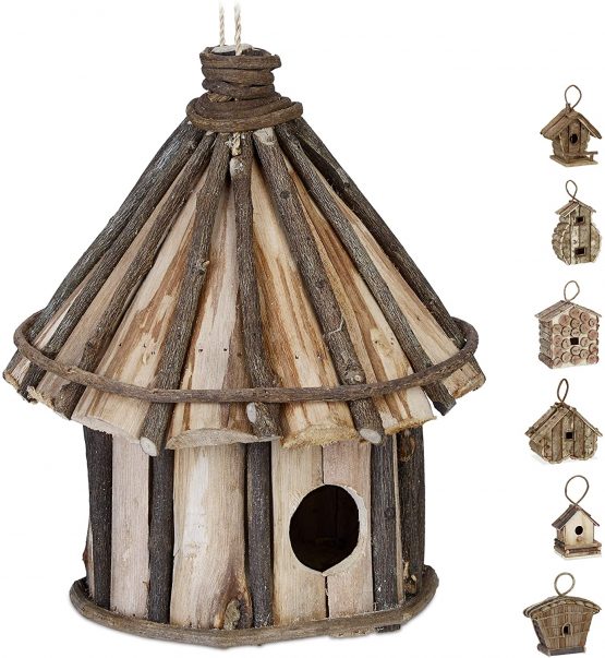 Relaxdays, Natural Hanging Decor Birdhouse, Untreated Wood, Balcony, Patio, Garden, Nesting Aid, 25 x 20 cm