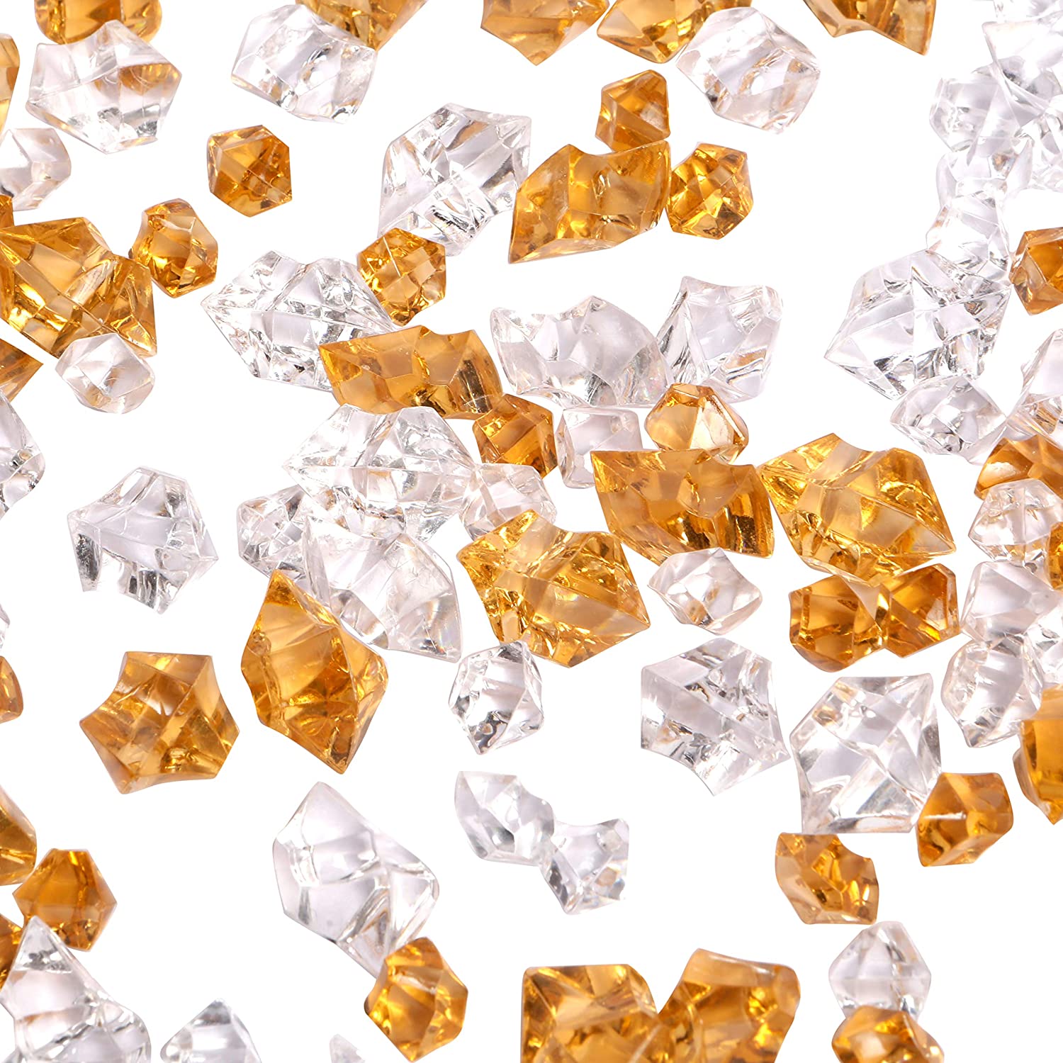 LUSSO LIA 150 pcs Fake Crushed Ice Rocks Fake Diamonds Acrylic Crystals Gemstones for Vase Fillers Wedding Decoration Home Decoration Party Decoration Table Scatter Crystals (Coffee/Transparent)