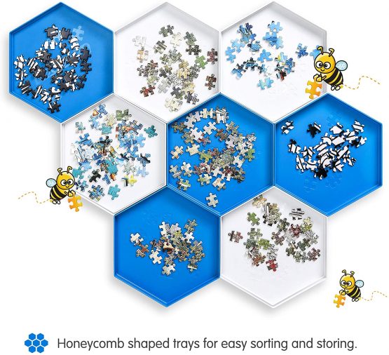 Becko Stackable Puzzle Sorting Trays Jigsaw Puzzle Sorters with Lid Puzzle Accessory for Puzzles Up to 1500 Pieces, 8 Hexagonal Trays (Orange&White) - Image 4
