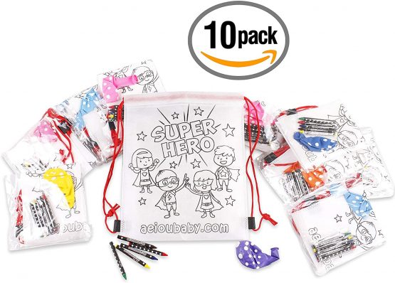 10 Pencil Cases Color Your Own | 10 Individual Bags with 5 Coloured Crayons and a Balloon | Children's Gift for Parties and Birthdays - Image 2