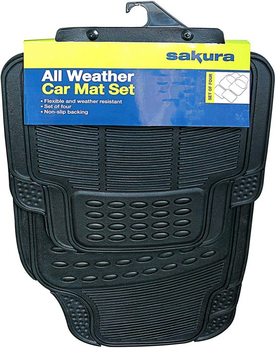 Sakura All-Weather Rubber Car Mats SS3601 - Set of 4, Anti-Slip Backing, Universal Fit, Embossed Trim-To-Fit Lines