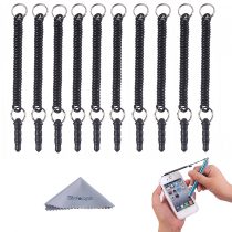 wisdompro Stylus Tether, 10pcs Pack of Detachable Elastic Coil Tether Strings/Lanyards with 3.5mm earphone jack for Stylus Pens - Black