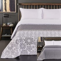 DecoKing 220x240 cm Reversible Bedspread Printed Throw Microfibre Floral Pattern Two-Sided Easy Care Grey White Alhambra