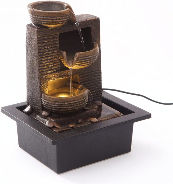 Cascading Bowls Indoor Water Fountain with LED Light | Size 21 * 17.5 * 25 Cm | 3 Pin UK Plug Included | - Image 3