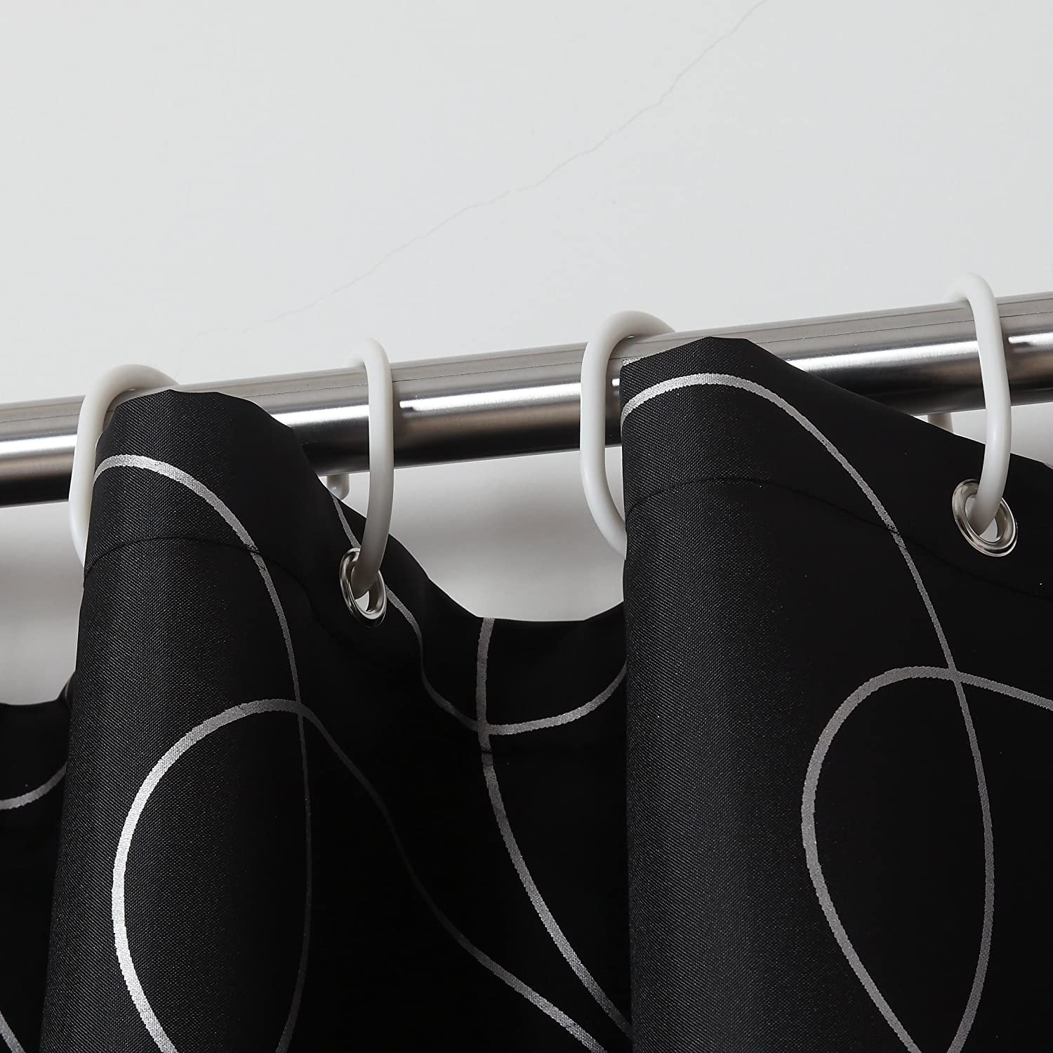 Sfoothome Polyester Fabric Shower Curtain Waterproof/No Mildews Bathroom Shower Curtains,Black Siliver Circle (180 * 200 CM) - Image 2
