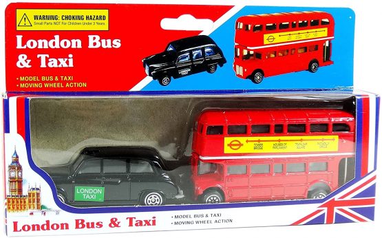 Diecast Genuine London Bus and London Taxi Set (Mini) Souvenir - Moving Wheel Action - Sightseeing - Hop On Hop Off - Toy - 5 Passenger Cab - Hackney Cab - London Souvenir - Image 4