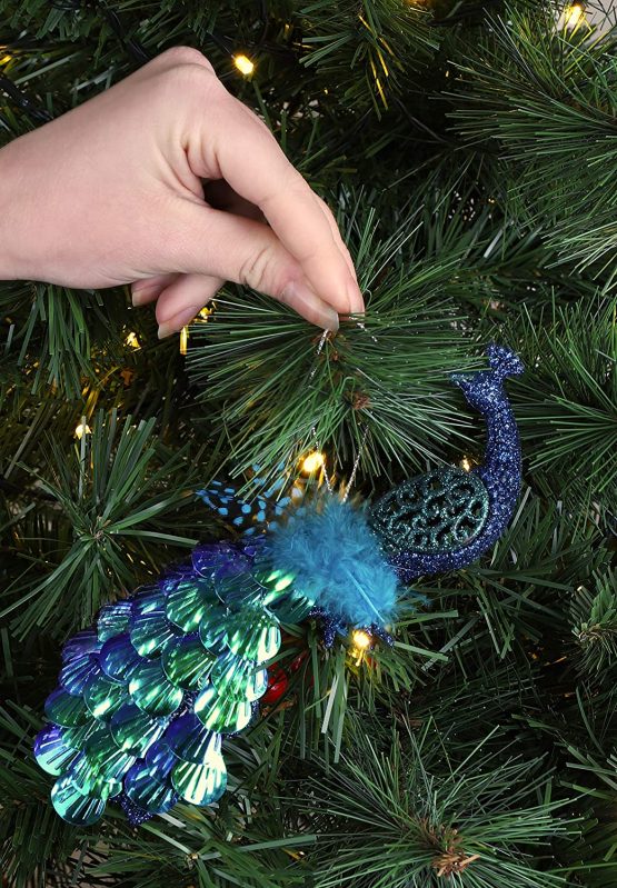 Christmas Concepts® 20cm Peacock Decoration With Jewelled Tail - Luxury Christmas Tree Decorations (Midnight Blue Sequins, Pack of 1) - Image 2