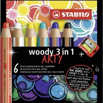 Multi-Talented Pencil - STABILO woody 3 in 1 ARTY Wallet of 6 Assorted Colours + Sharpener