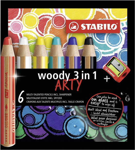 Multi-Talented Pencil - STABILO woody 3 in 1 ARTY Wallet of 6 Assorted Colours + Sharpener